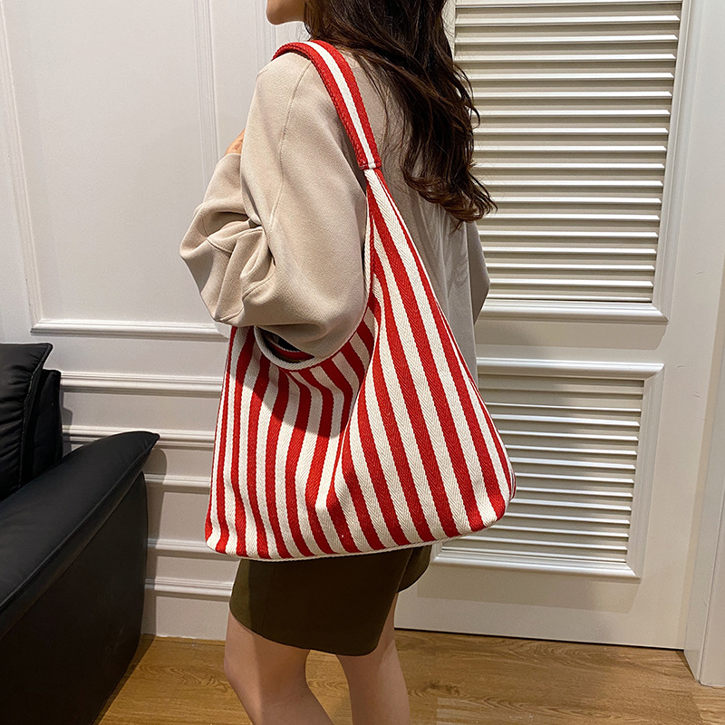 Bolso de lona de doble cara para mujeres 2024 nueva moda tote estriado bolso de hombro de gran capacidad perezoso bolso de mochila