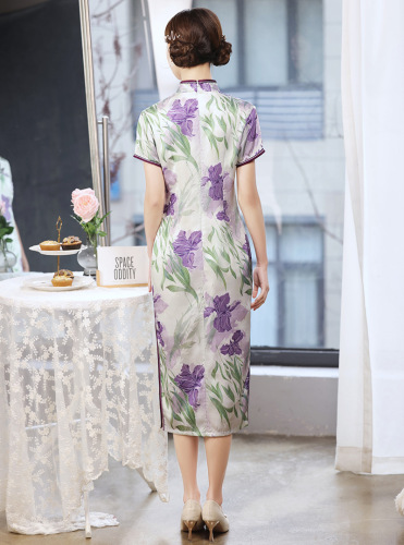 Purple flowers chinese dresses retro oriental cheongsam qipao for women girls the new long of qipao