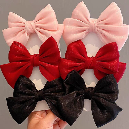 The fugitive princess children's bow hairpin girl hairpin duckbill clip net celebrity hair accessories new fabric girl clip