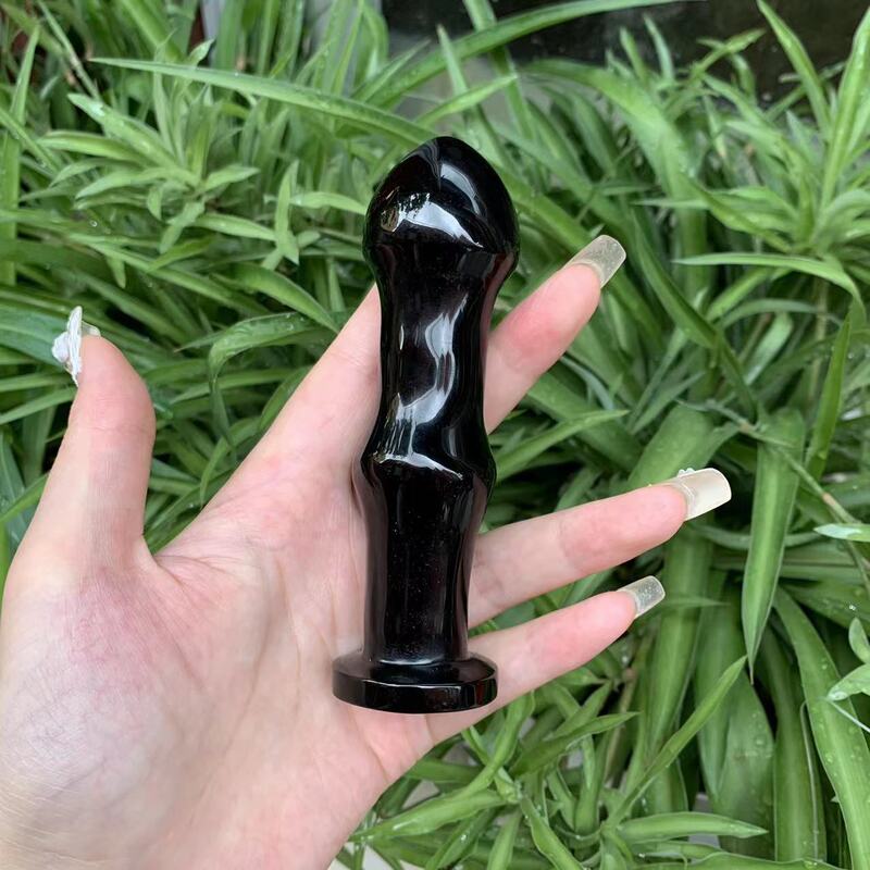 天然黑曜石水晶按摩棒原石打磨雕刻水晶摆件 图 5