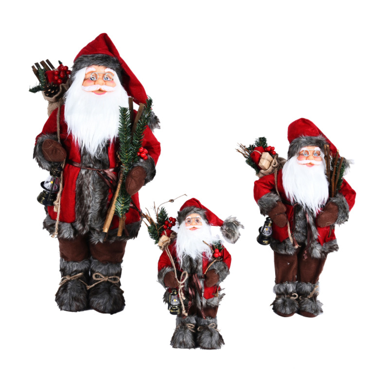 Classic Handmade Retro Santa Claus with Stick Doll Ornaments Christmas Window Decoration Christmas Decoration Supplies