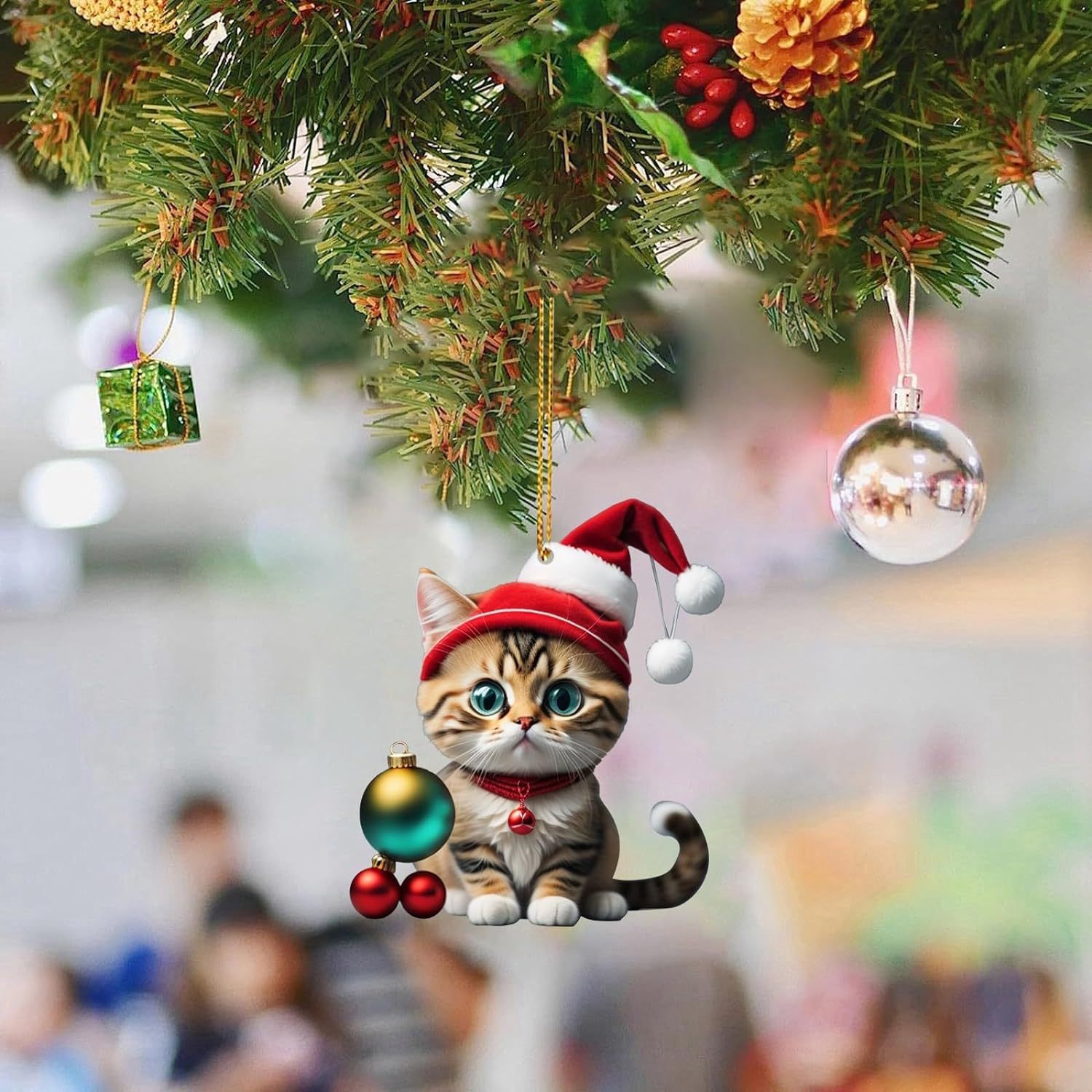 Cruzar la frontera nueva Navidad creativo lindo gato Navidad casa árbol de Navidad decoraciones acrílico colgante plana