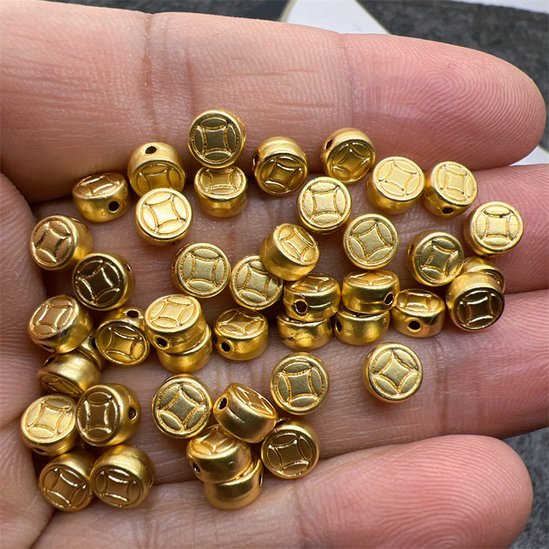 DIY jewelry accessories wholesale loose beads copper plated 18K accessories matte retro diy money beads beads
