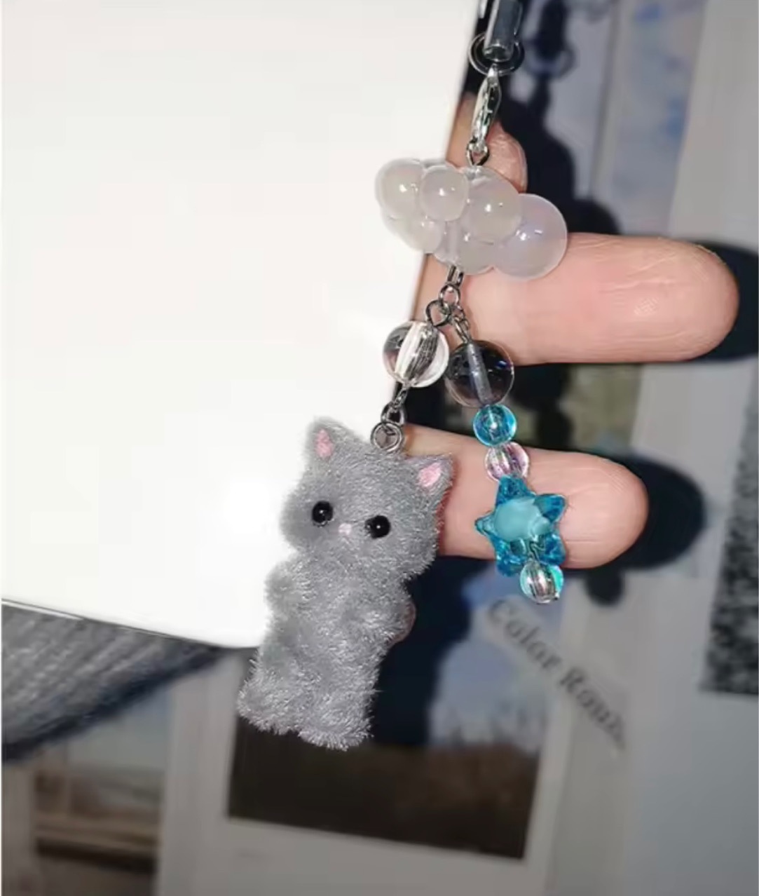 18g Weight Cute Animal Cat Flocking Unisex Bag Pendant Keychain