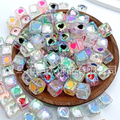 アクリル透明 2 色ラブダイスビーズ DIY ジュエリールースビーズアクリルスクエアオイルドリップメッキカラースクエアビーズ