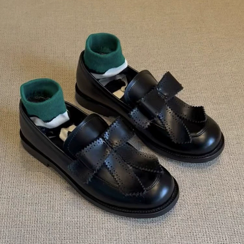 Туфли с круглой головой в британском стиле Lefu один педаль ретро-колледж одиночные туфли на низком каблуке кожаные туфли для женщин