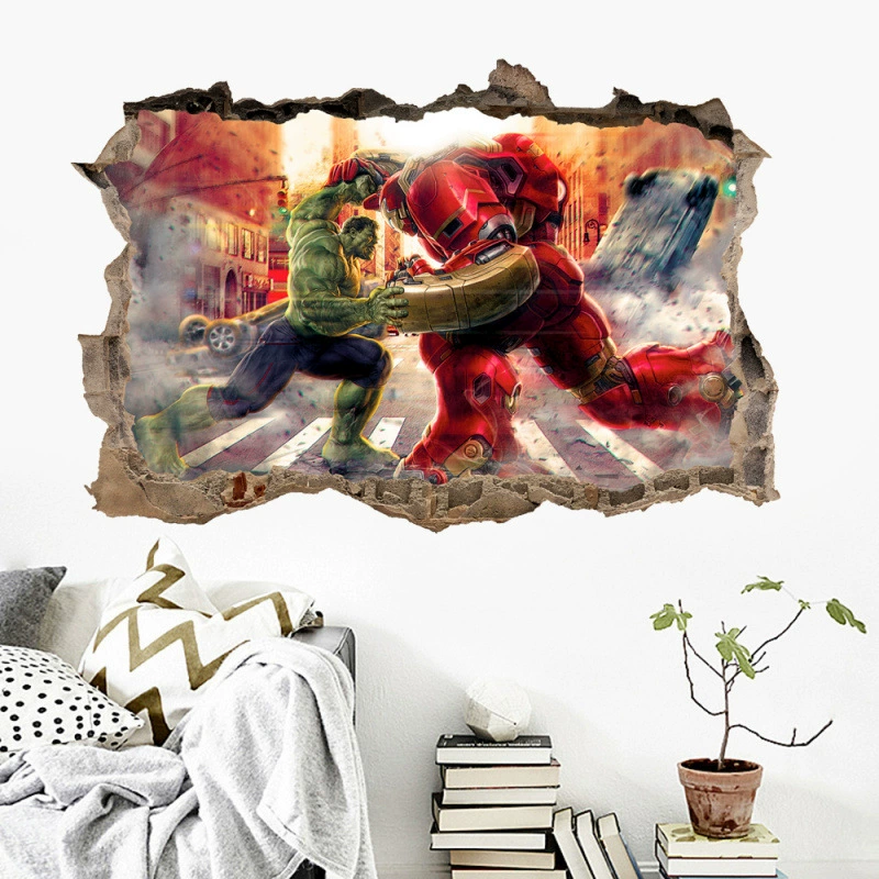 Внешняя торговля новый стальной человек против Халка настенная наклейка 3d стерео декоративная роспись стек стены мстителей оптом