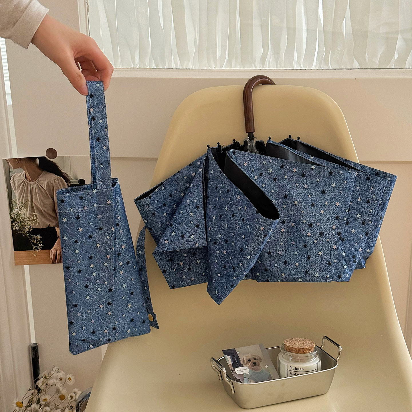 top Quality Cowboy Little Star Folding Umbrella, Portable, Dual-Use For Sun And Rain, Fully Automatic, Sun UV Protection, Sunshade_voghion.com