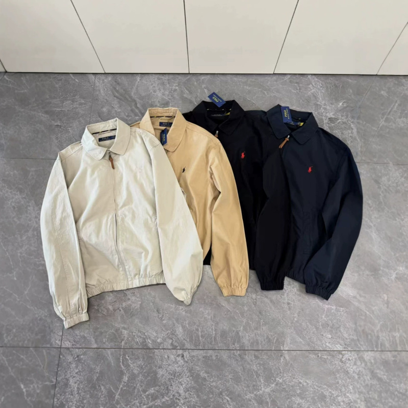 Ralph Lauren Men's Embroidered Pony Lapel Jacket in Khaki, Navy Blue, and Black, Versatile Workwear