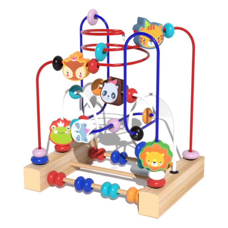 Многофункциональное животное вокруг бисера для младенцев и детей деревянная игрушка из бисера с тремя дорожками