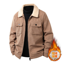 秋冬男羊羔绒加绒加厚外套灯芯绒大码商务翻领季外套休闲宽松棉衣