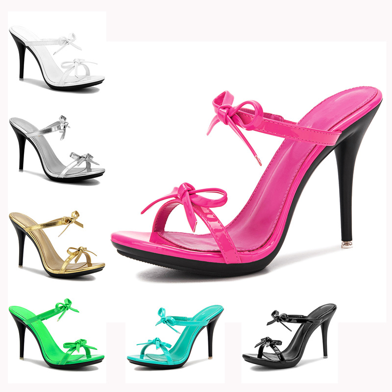 Cute little bow with fine high-heeled slippers with women's sandals Amazon supply factory direct sales