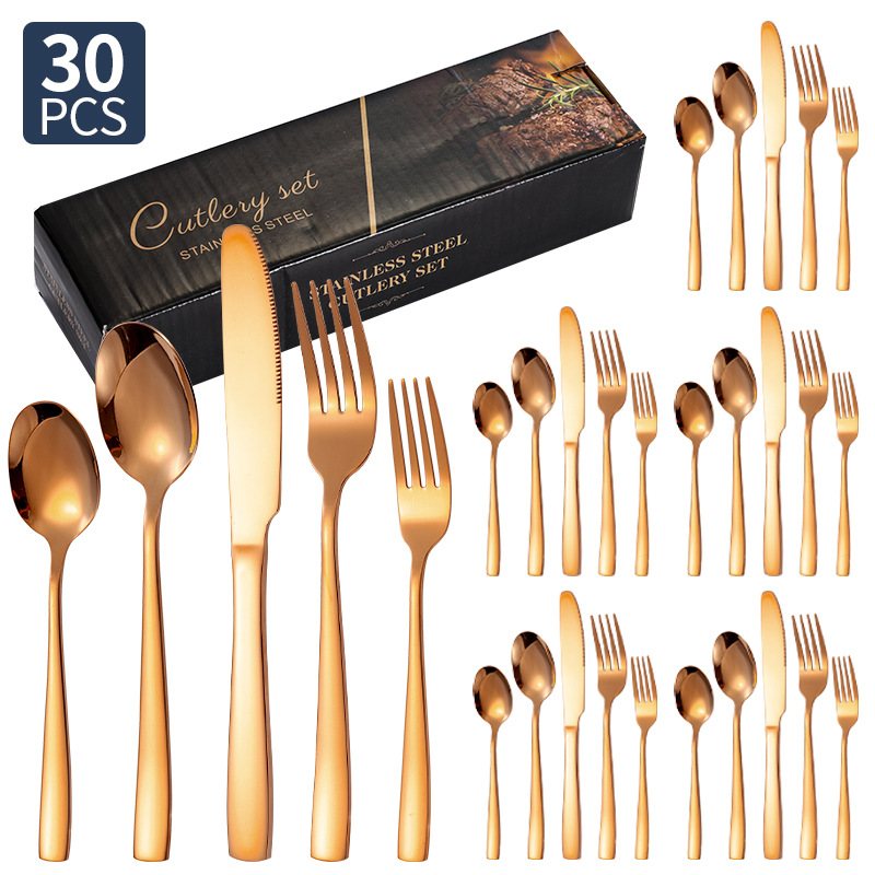 Transfronterizo Amazon cubiertos de acero inoxidable de mango cuadrado 20 / 24 / 30 piezas set cuchillo de filete de comida occidental tenedor cuchara set box