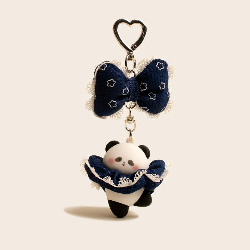 Original lace Denim dancing small animal mini key chain pendant cute QQ small pendant gift