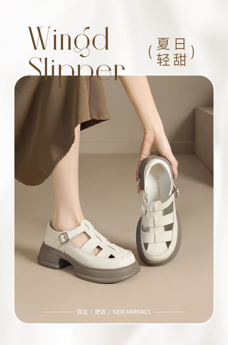 Dép sandal La Mã nữ đế dày da thật bít mũi — BK153 màu đen chi tiết 3