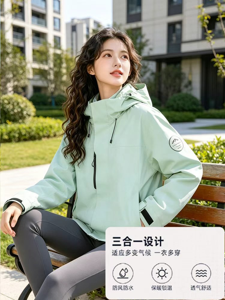 Luotuo Same Style Outdoor Jacket for Women, Three-In-One Windproof, Waterproof, and Warm Coat for Men, Autumn and Winter Travel and Mountaineering Clothing