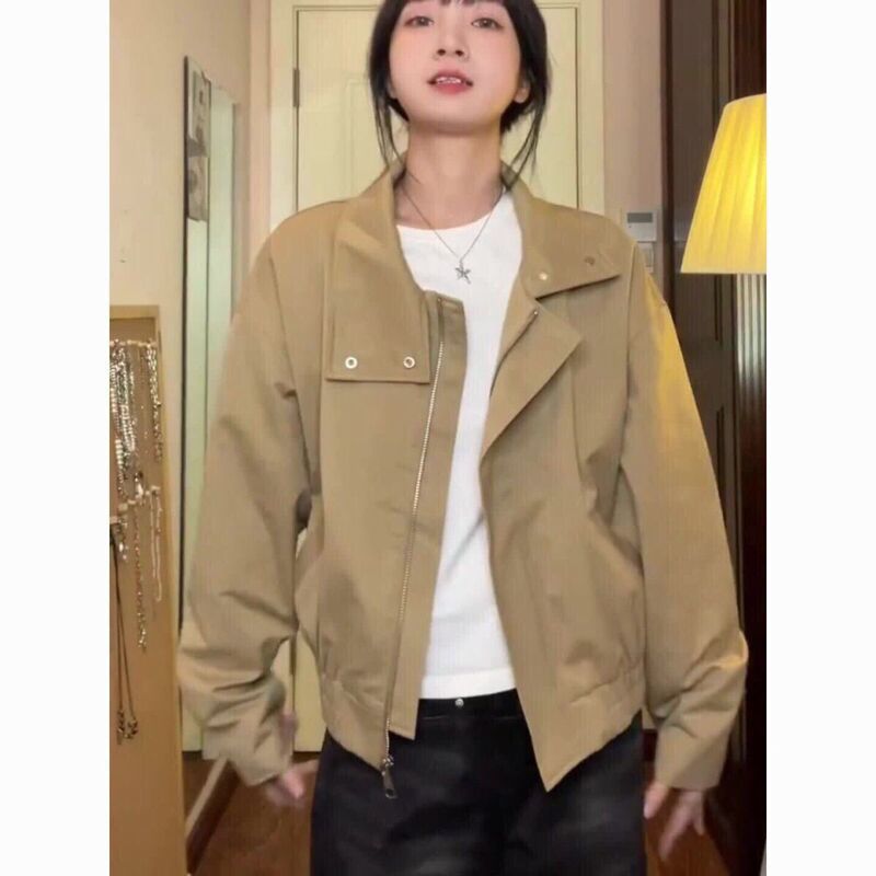 美式复古工装短款棒球外套女2025新款宽松韩系立领冲锋衣上衣夹克|undefined