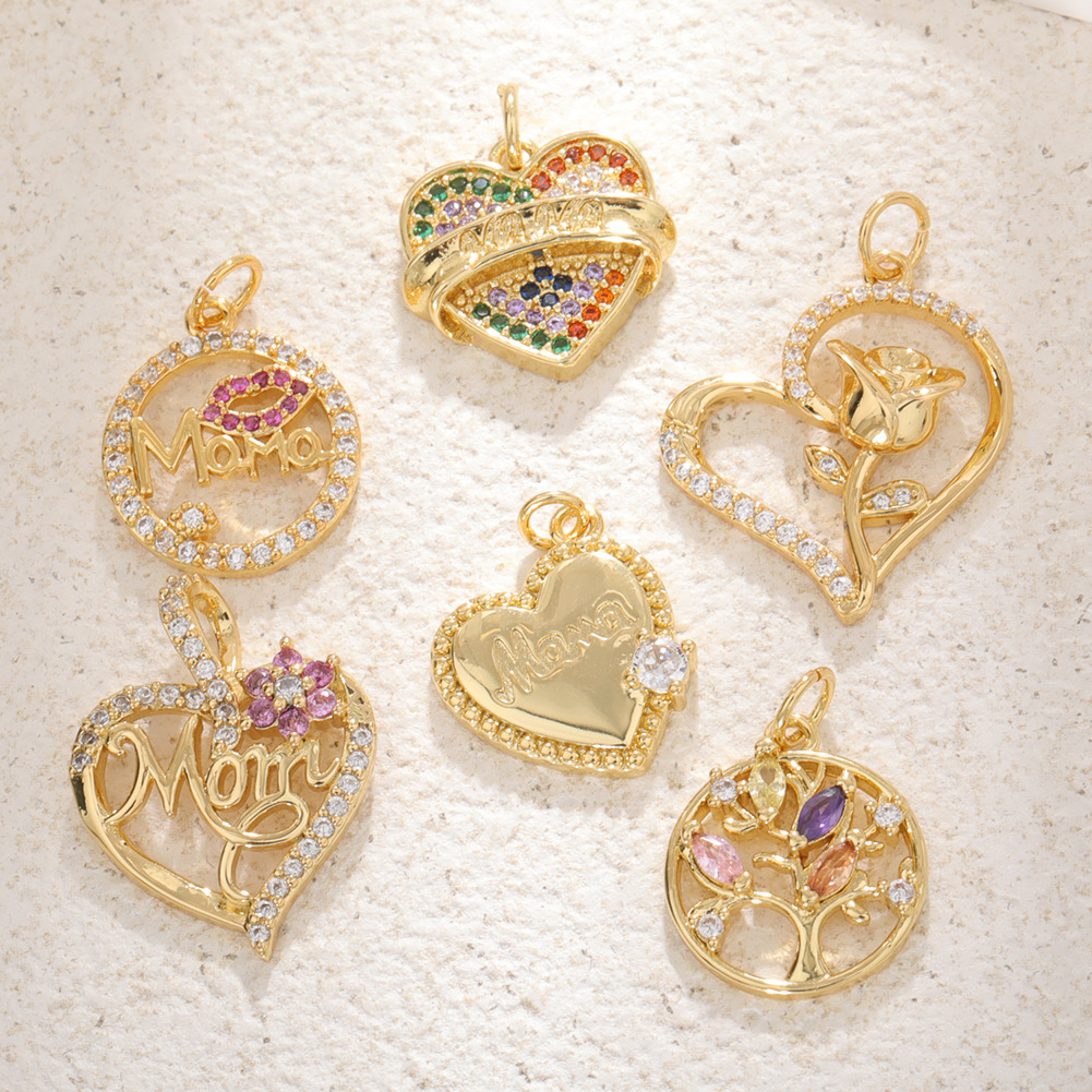 1g Weight Pendant Jewelry Making Type 1 Piece Quantity Daily Occasion Copper Material Mother'S Day Festival Letter, Heart Shape Pattern All Seasons Season Unisex Gender Enamel Design Shiny Style 1 Piece Copper Letter Heart Shape Pendant 21