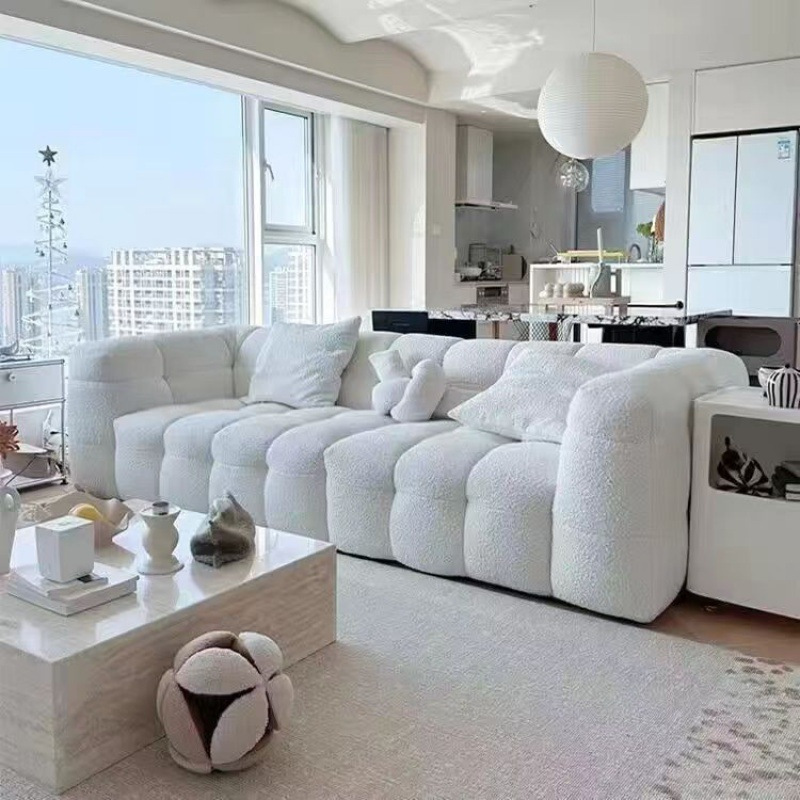 Sofá de compresión transfronterizo, sala de estar de apartamento pequeño, sofá de doble posición estilo crema, sofá de tela de algodón de algodón de lana de cordero