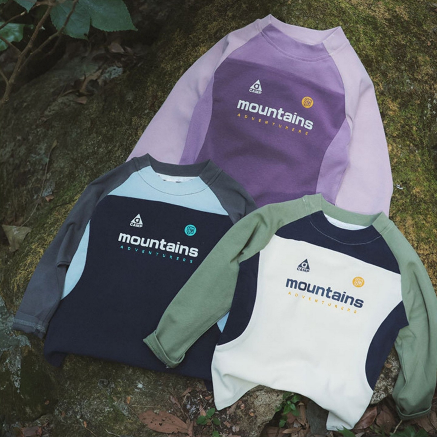 Children's Mountain-Style Long-Sleeved T-Shirts Spring and Autum New Bottoming Shirts for Boys and Girls Contrasting Color Splicing Round Neck Tops Family Wear