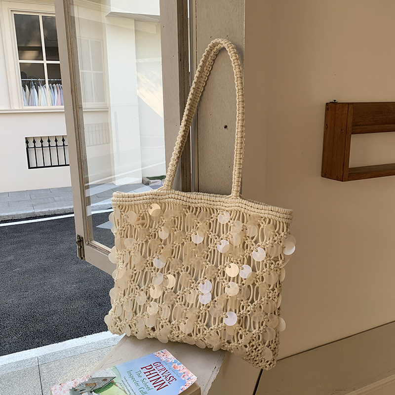 Cross-Border Niche Luxury Spring/Summer Single Shoulder Woven Bag, Large Capacity Women's Hollow Out Handmade Crochet Bag - Thumbnail 2
