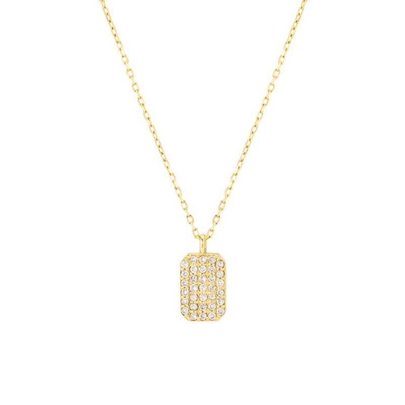 Sterling Silver Sparkling Rectangular Pendant Necklace - detail view
