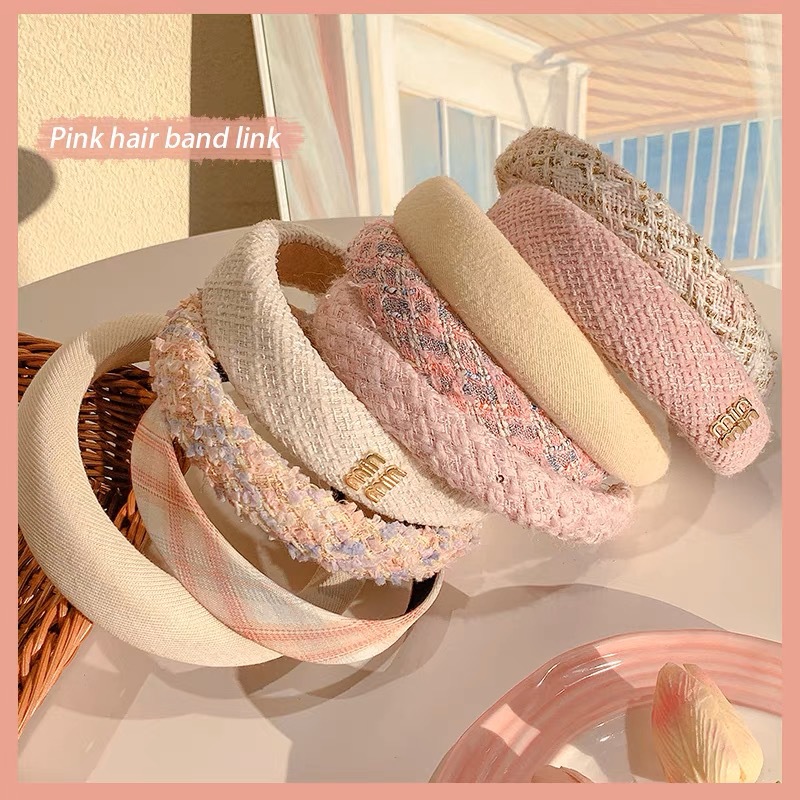 Corea del Sur Rosa diadema mujeres de alto grado Otoño e Invierno pelo de ala ancha presionando diadema temperamento alto Cráneo horquilla superior Internet celebridad tocado