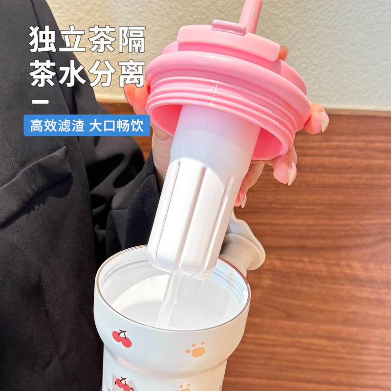 新款高颜值保温杯316不锈钢茶水分离双饮咖啡杯陶瓷内胆可爱水杯|undefined