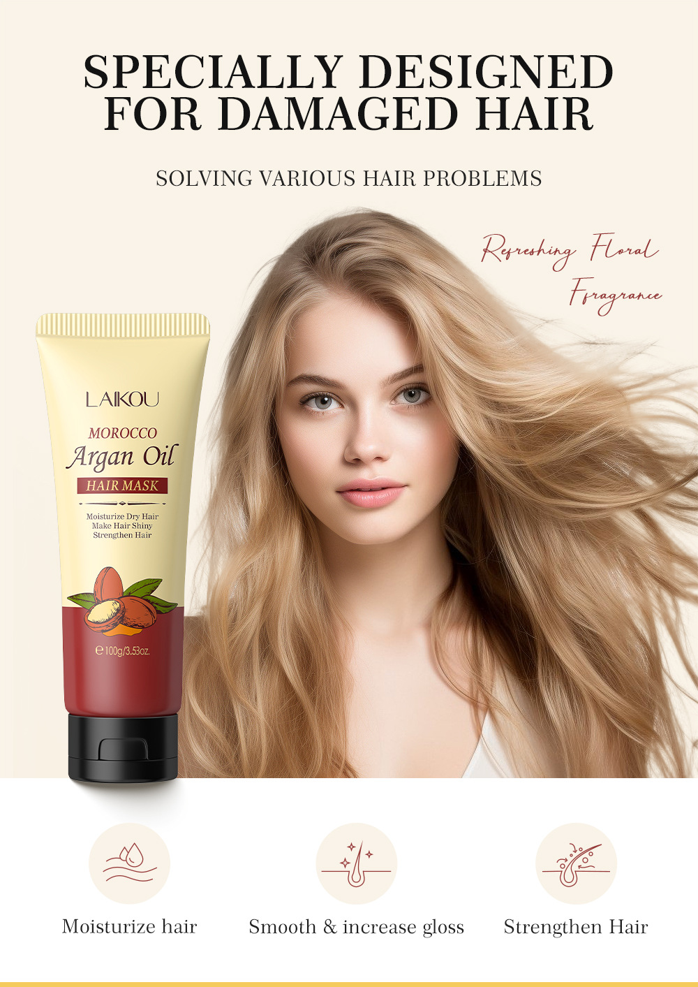 Cross-border LAIKOU Moroccan Hair Mask 100g: Smooth hair drying, Reduced split ends, smooth and lustrous hair mask undefined