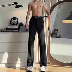 黒い腰の高い直筒vibeのズボンの男性の金の春秋の新型のアメリカの高い街の狭い版の修身の小さいラッパの曲がった刀の長ズボン