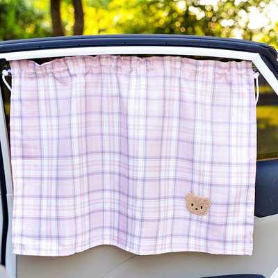 Car curtains: insulation sunshade children's cartoon suction - jk-plaid-curtains-pink