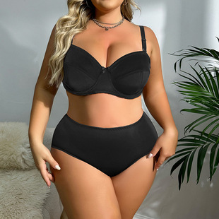 Large Size Underwear Set Ultra-Thin Sponge-Free Half-Cup Underwire Bra Mid-Waist Briefs Underwear Manufacturer Spot Wholesale