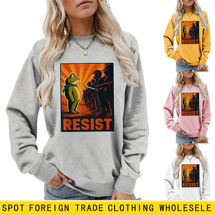 European and American Ebay Independent Site Amazon Cute and Fun Women's Resist Frog Army Round Neck Sweatshirt Bottoming Shirt