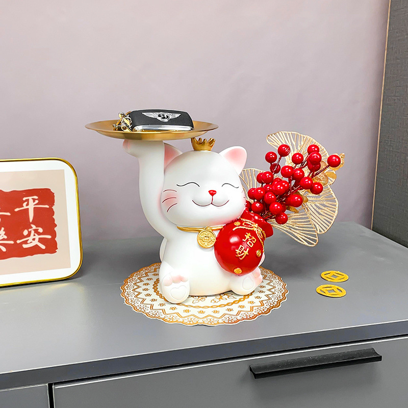 새로운 크라운 루시 고양이 트레이 고양이 가방 빨간 과일 장식품 입구 키 저장 거실 와인 캐비닛 장식