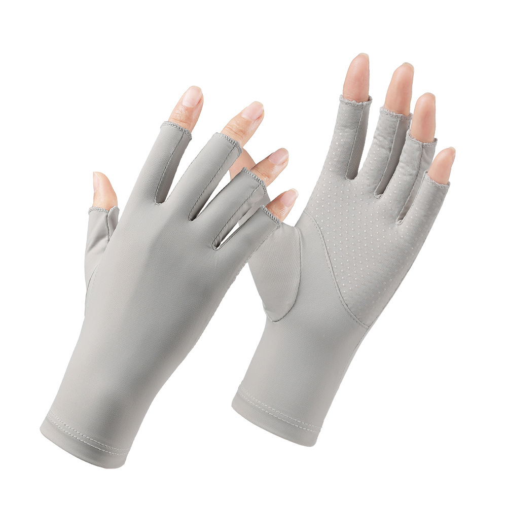 Protección solar guantes de uñas verano medio dedo Seda de hielo de las mujeres de conducción antideslizante transpirable pantalla táctil delgada guantes de protección UV