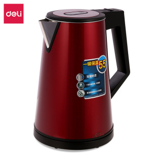 Deli 0767 Electric Water Kettle 304 Stainless Steel Double-Layer Integrated Seamless Liner Water Kettle Automatic Power Off 1.6L
