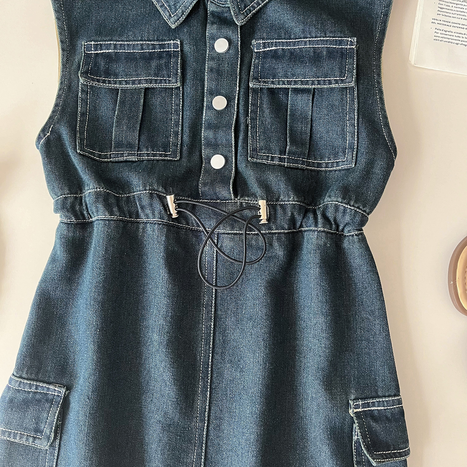 Robe longue en denim doux délavé sans manches pour filles, nouvelle version coréenne de l'été 2024, tendance 24285_voghion.com