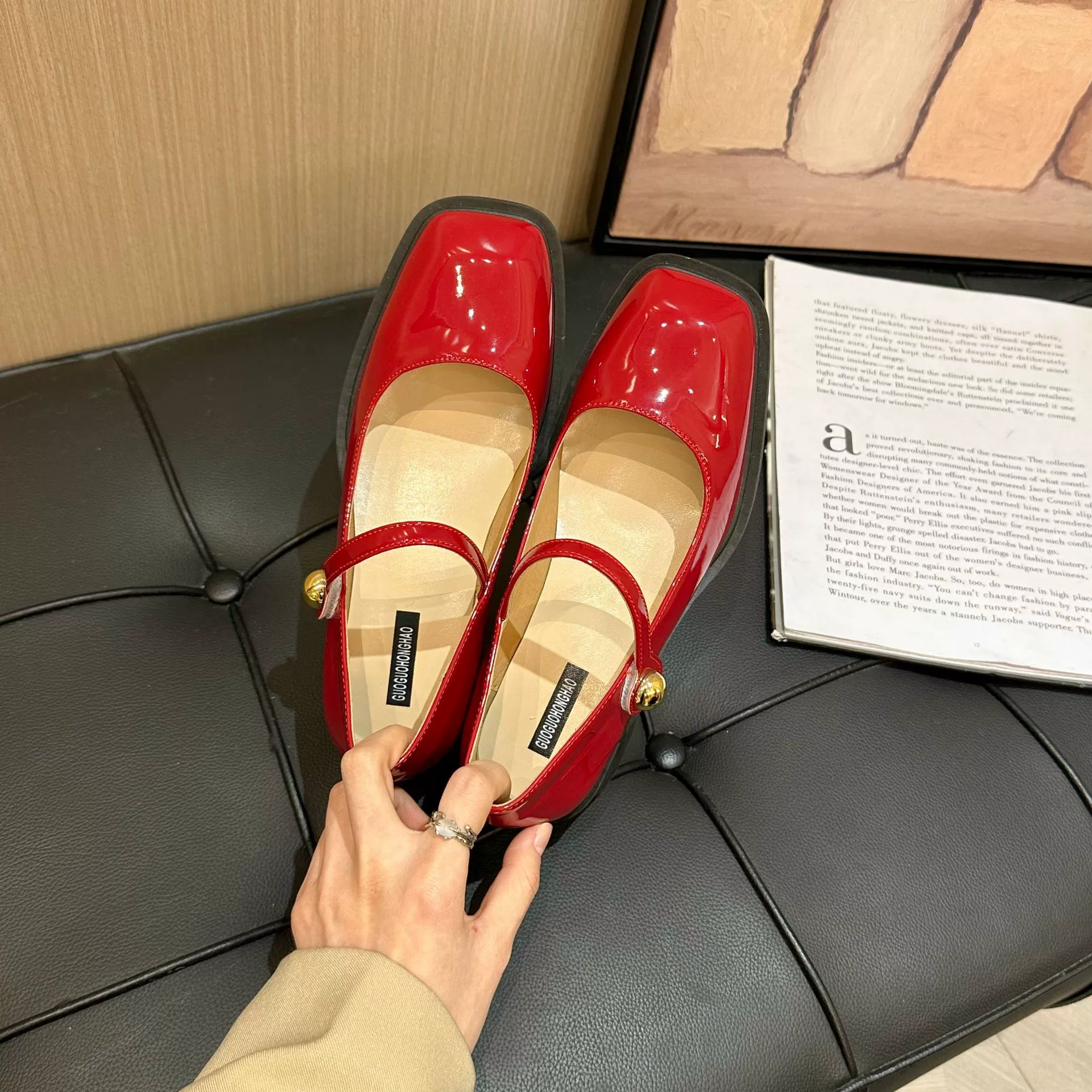 43 туфли на высоком каблуке с толстыми каблуками Мэри Джейн Одиночная обувь женщины 2025 новая квадратная голова плюс размер женской обуви французский красный брак