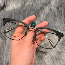 克罗星眼镜框架薛之谦同款超轻纯钛银饰半框近视男复古眼镜架