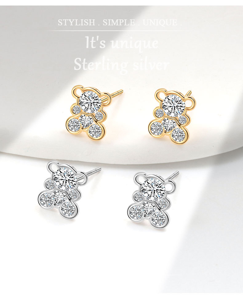 1g Weight 1 Pair 18K Gold Plated 925 Sterling Silver 925 Sterling Silver Earrings Bear Ear Studs