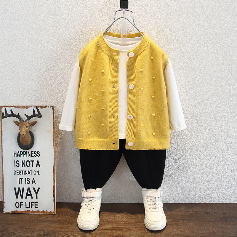 男童針織馬甲2024新款春秋裝兒童純色百搭無袖上衣寶寶春季開衫潮