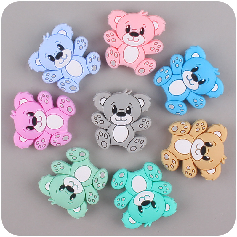 Bebé de dibujos animados animal silicona oso mordedor bebé DIY chupete cadena pulsera accesorios juguete