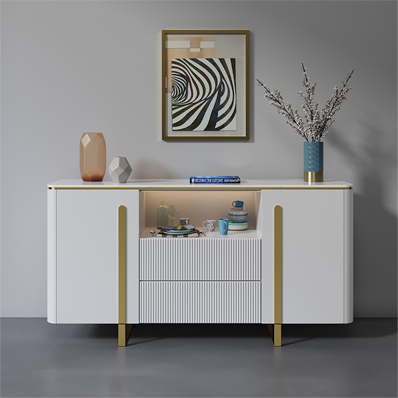 Light Luxury Sideboard Modern Minimalist Living Room Wall-Mounted Integrated Storage Cabinet Solid Wood Entrance Cabinet