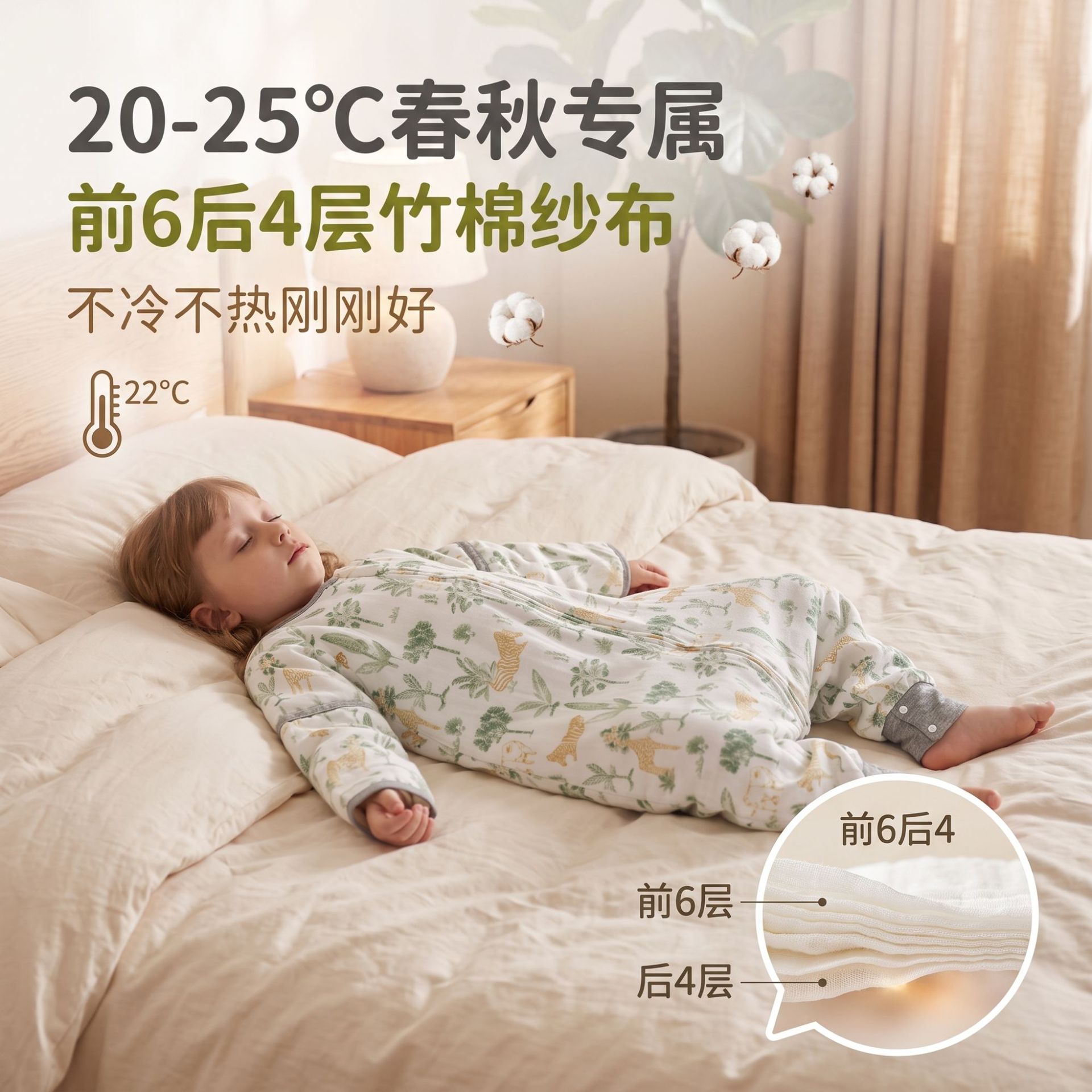 Candy Teddy Baby Sleeping Bag Bamboo Cotton Gauze for Small and Medium-Sized Children, Split-Leg Anti-Kick Blanket, Class A, Spring and Autumn, Multiple Colors