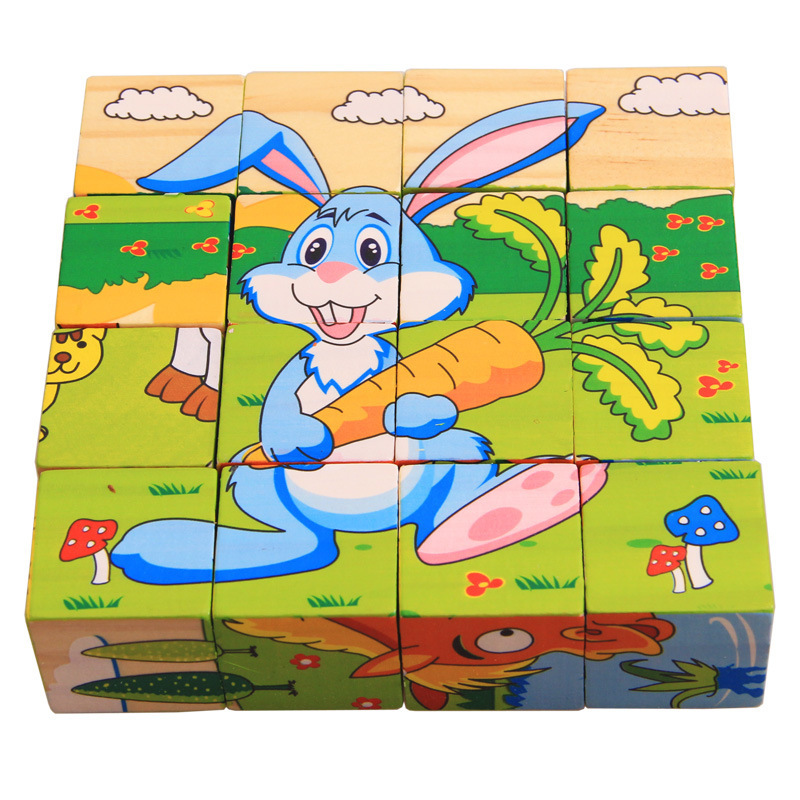 Rompecabezas de madera de 16 piezas para niños 3D tridimensional pintura de seis caras 3-6 años bebé educación temprana iluminación educativa bloques de construcción juguete