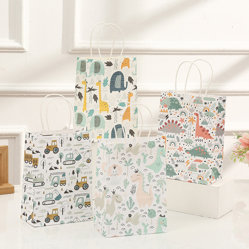 Dinosaur Gift Bag Birthday Gift Tote Bag Cartoon Dinosaur Packaging Paper Bag Children's Clothing Gift Packaging Bag
