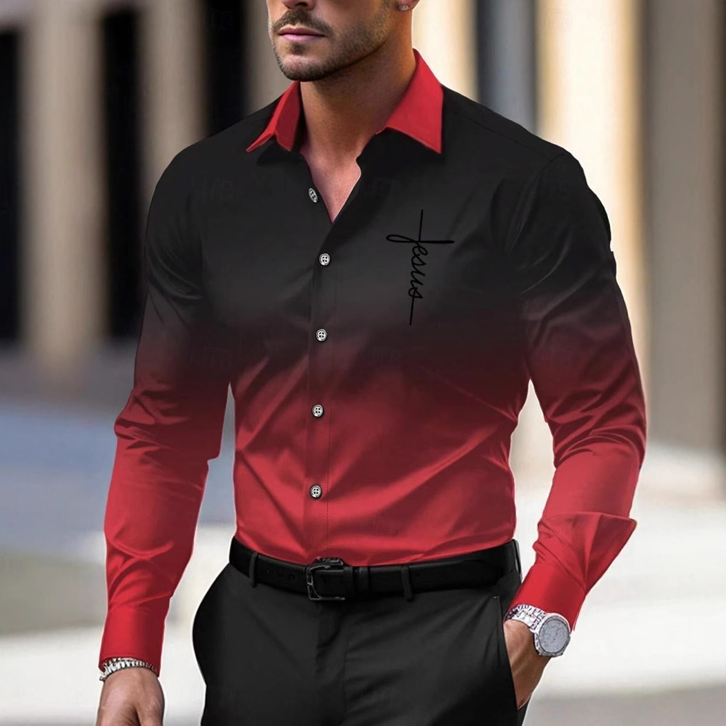 2024 nuevo estilo comercio exterior europeo y americano casual salvaje tendencia de moda color degradado camisa de manga larga para hombre MB12
