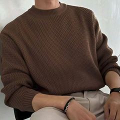跨境TEMU希音亚马逊圆领港风毛衣男宽松休闲中性潮流纯色长袖潮男