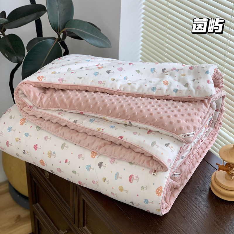 ins风纱布豆豆被安抚大豆被子双层纱四季被软糯春秋被双面可用|undefined