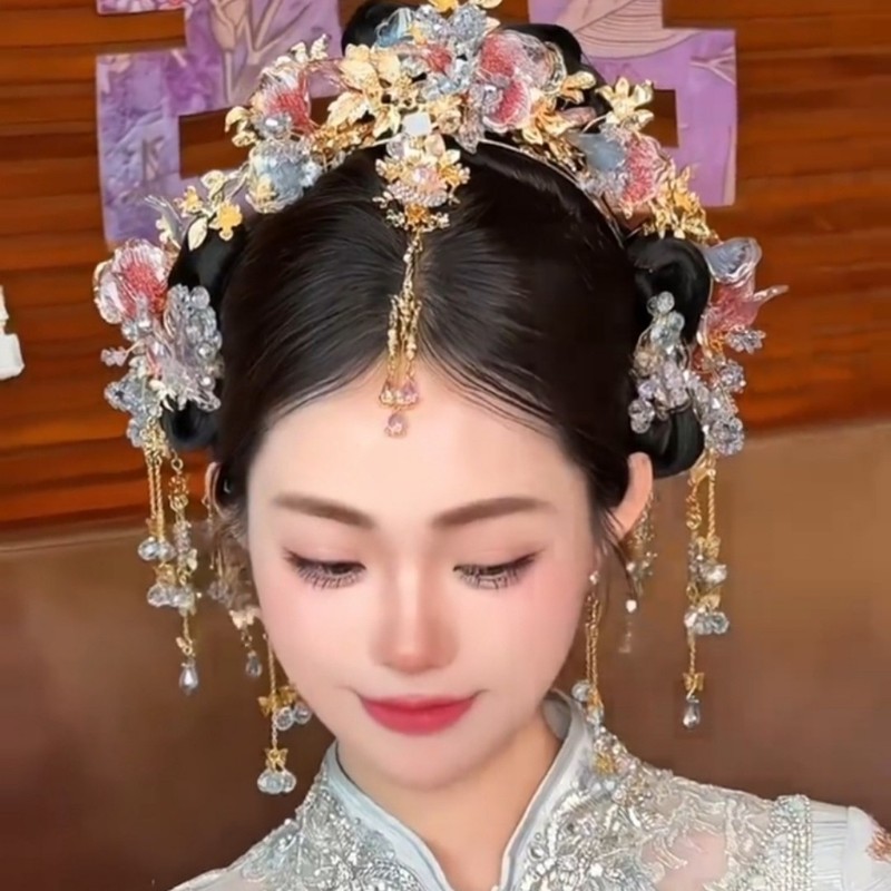 ヘラの人気のハイエンド年齢軽減レトロ中国風の結婚式のクリスタルヘアピンセット豪華な花嫁の結婚式の秀和頭飾り|undefined